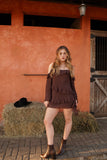 Vestido Curto Babados Marrom