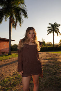 Vestido Curto Babados Marrom