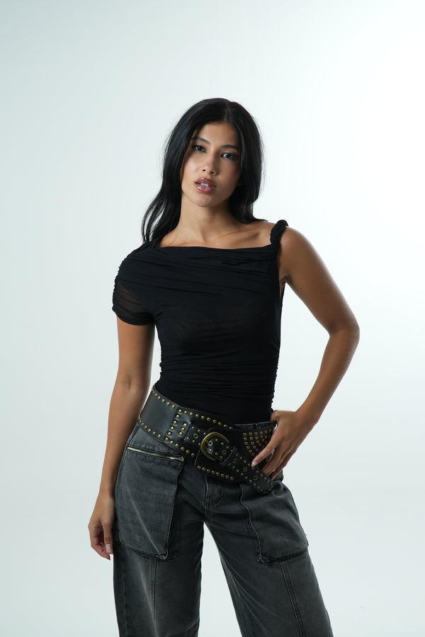 Asymmetric Tulle Bodysuit