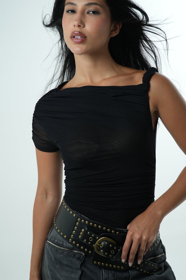 Asymmetric Tulle Bodysuit