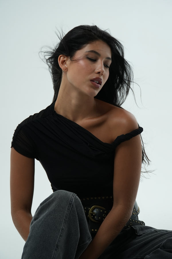 Asymmetric Tulle Bodysuit