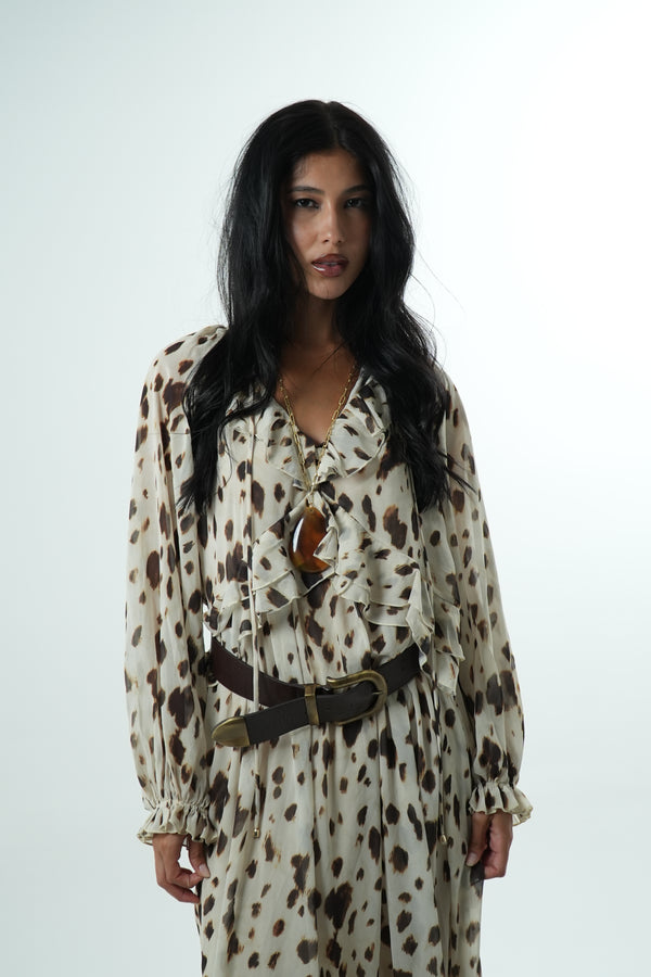 Vestido Longo Chiffon Leopard