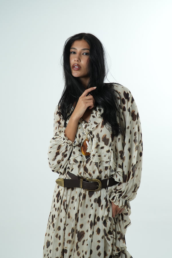 Vestido Longo Chiffon Leopard