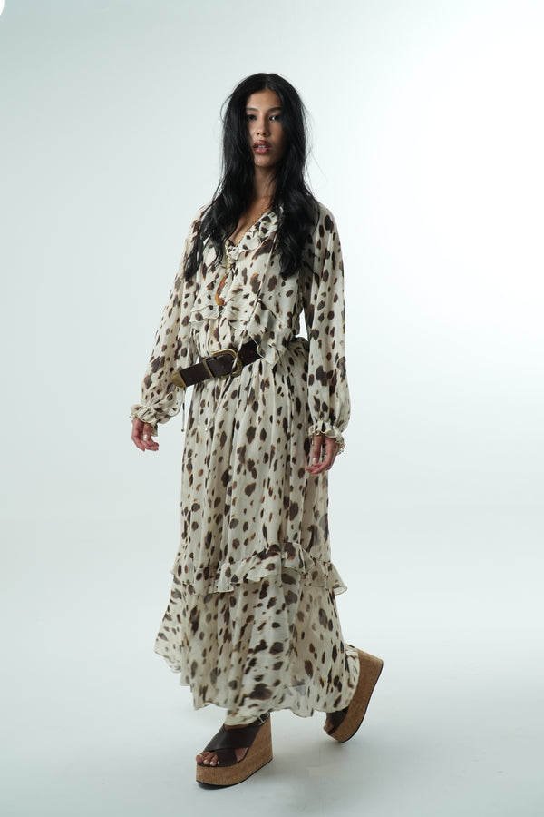 Vestido Longo Chiffon Leopard