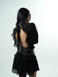 Vestido Babados Decote Costas