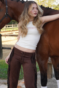 PRÉ-VENDA Calça Suede Franjas