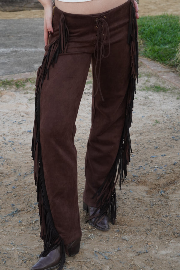 PRÉ-VENDA Calça Suede Franjas