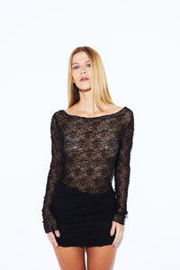 Vestido Curto Renda Drapeado Preto