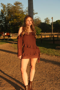 Vestido Curto Babados Marrom