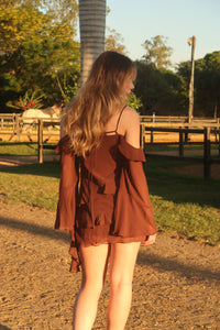 Vestido Curto Babados Marrom
