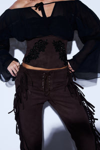 Corset Suede Bordado Marrom