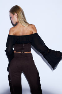Corset Suede Bordado Marrom