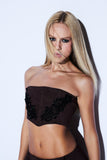 Corset Suede Bordado Marrom