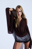 Blusa Manga Longa Crepe Marrom