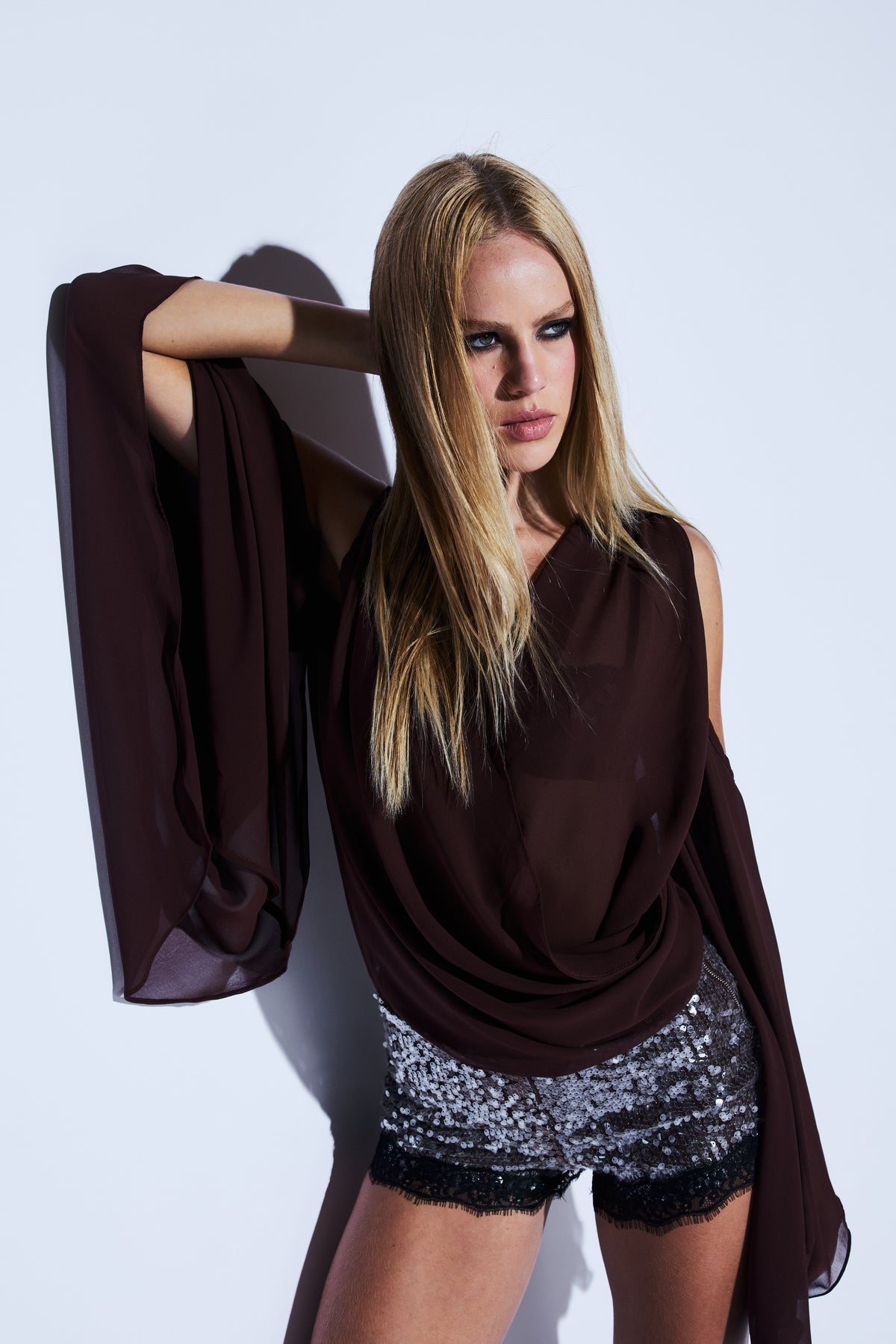 Blusa Manga Longa Crepe Marrom