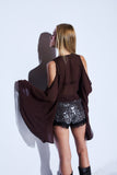 Blusa Manga Longa Crepe Marrom