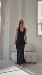 Stories de Vestido Longo Decote Malha Preto