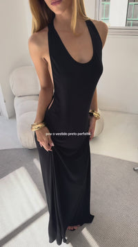 Stories de Vestido Longo Decote Malha Preto