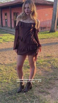 Stories de Vestido Curto Babados Marrom