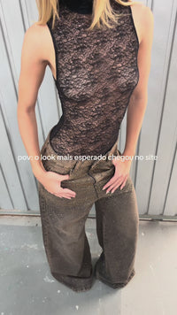 Stories de Calça Jeans Supernova Marrom