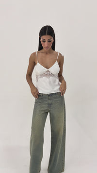 Stories de Blusa Cetim Amarrações Renda